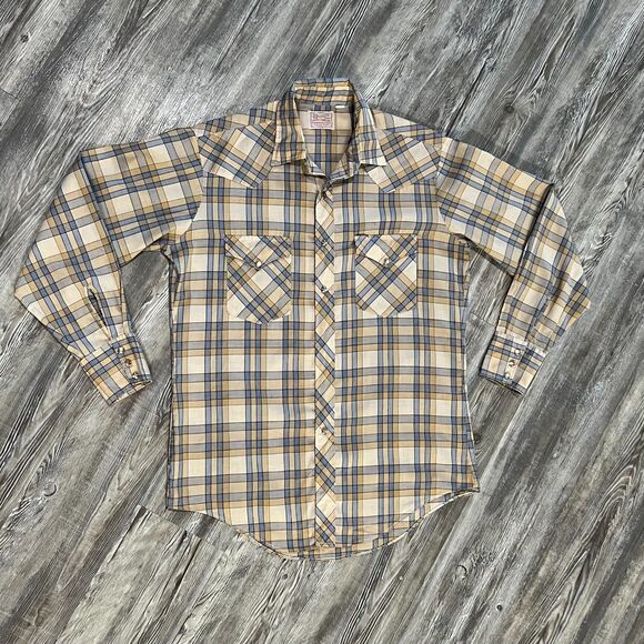 Vintage H Bar C Mens Ranchwear Pearl Snap Western Long Tail Shirt USA Large - Picture 1 of 7